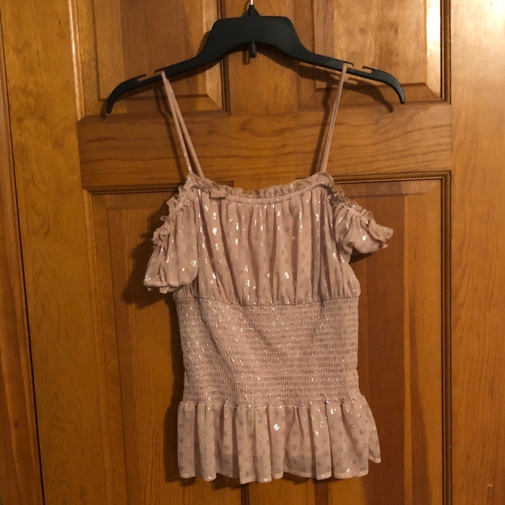 Women’s Blush Pink Off-Shoulder Smocked Peplum Top